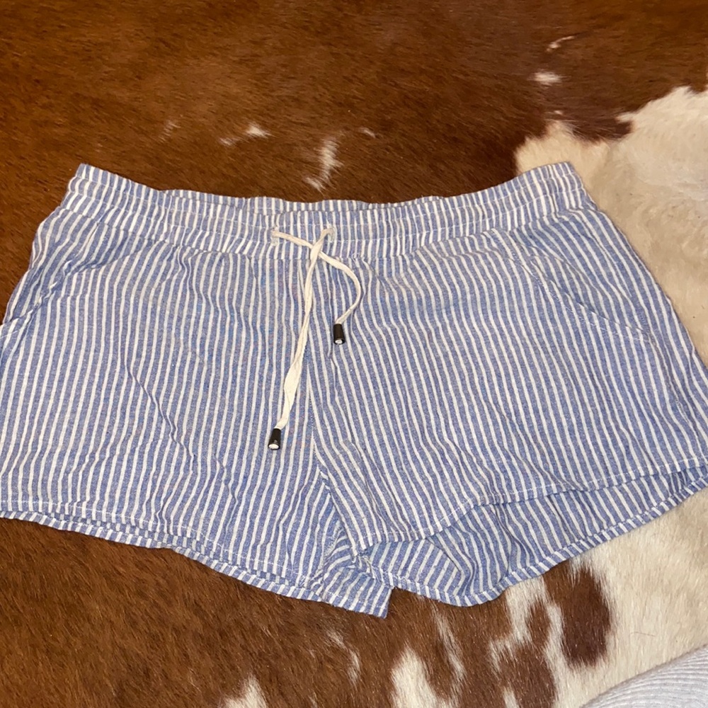 Blue and white striped shorts. Size large.